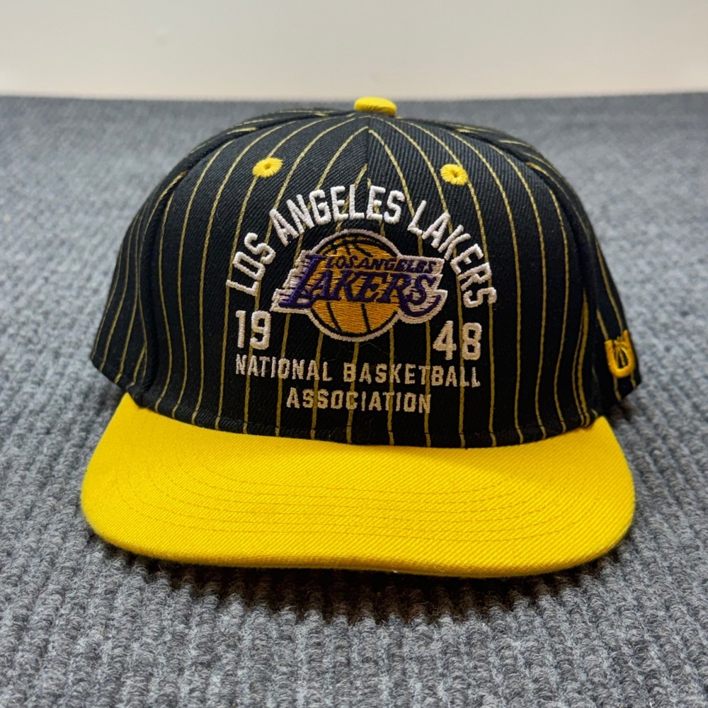 Ultra Game NBA Los Angeles Lakers Black Gold Pinstripe Snapback Hat Cap